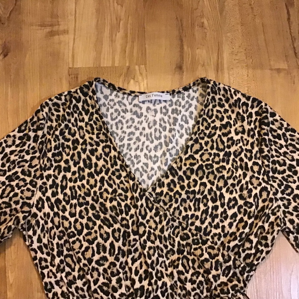 V-Neck Leopard Print Dress with Sash - Picture 6 of 8